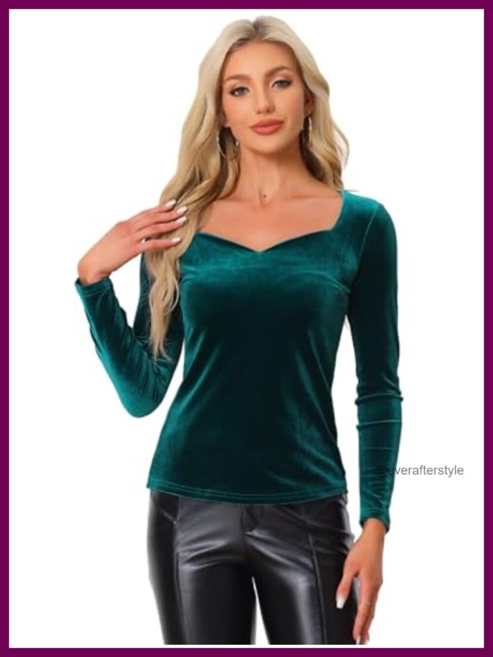Velvet Long Sleeve Sweetheart Neck Blouse